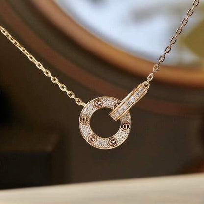 [Eterna Jewels]LOVE 7.6MM NECKLACE ROSE GOLD AND SILVER  FULL DIAMOND