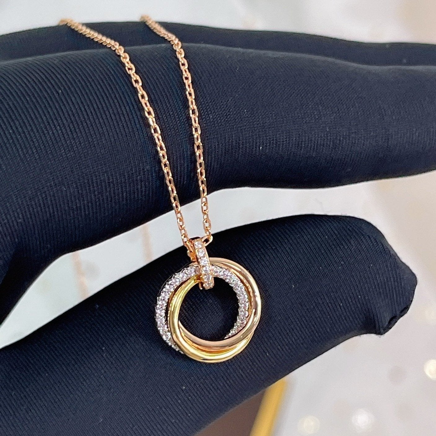 [Eterna Jewels]TRINITY NECKLACE SILVER GOLD PINK GOLD DIAMONDS