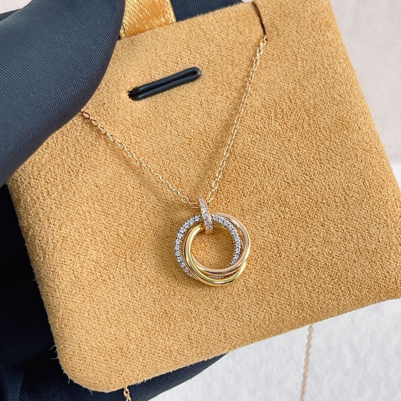 [Eterna Jewels]TRINITY NECKLACE SILVER GOLD PINK GOLD DIAMONDS