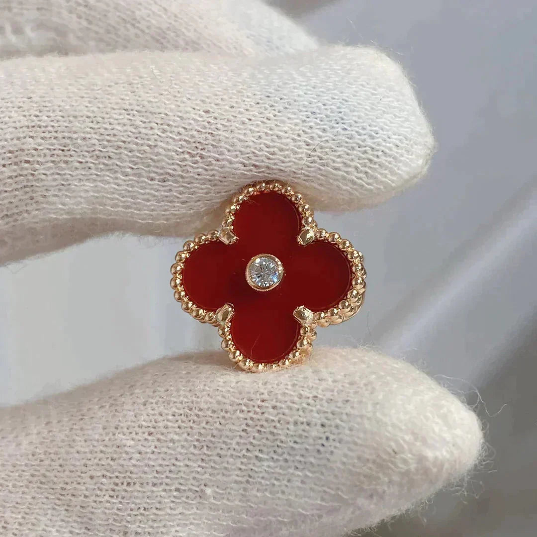 [Eterna Jewels]CLOVER MEDIUM 1 MOTIFS CARNELIAN  DIAMOND earrings