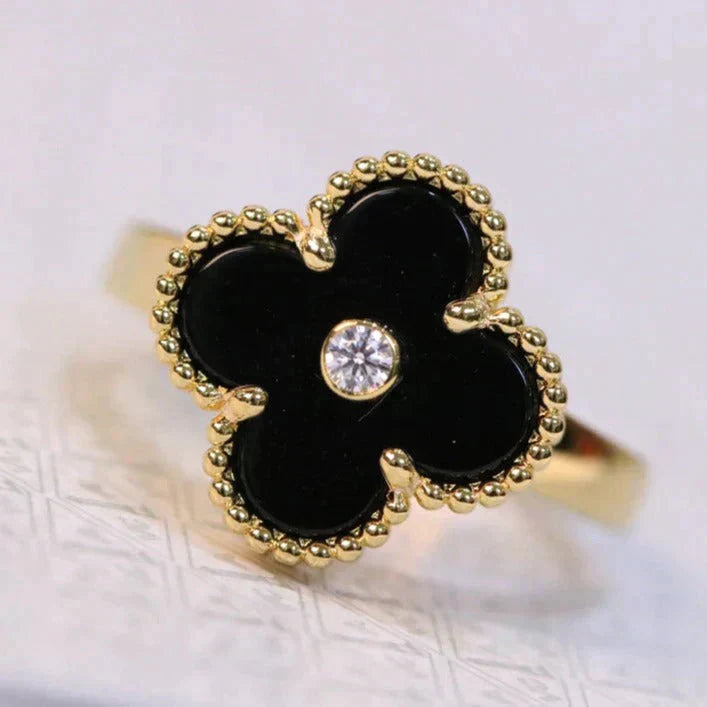 [Eterna Jewels]CLOVER ONYX RING GOLD DIAMOND