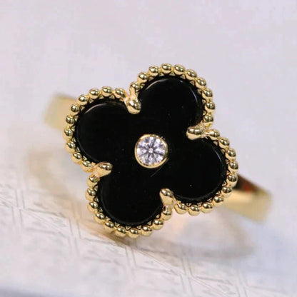 [Eterna Jewels]CLOVER ONYX RING GOLD DIAMOND