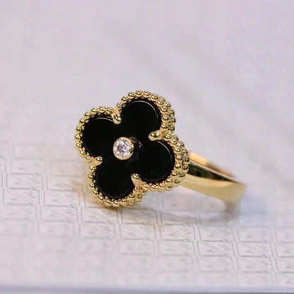 [Eterna Jewels]CLOVER ONYX RING GOLD DIAMOND