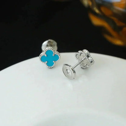 [Eterna Jewels]CLOVER MINI 9.5MM ONYX STUD EARRINGS SILVER