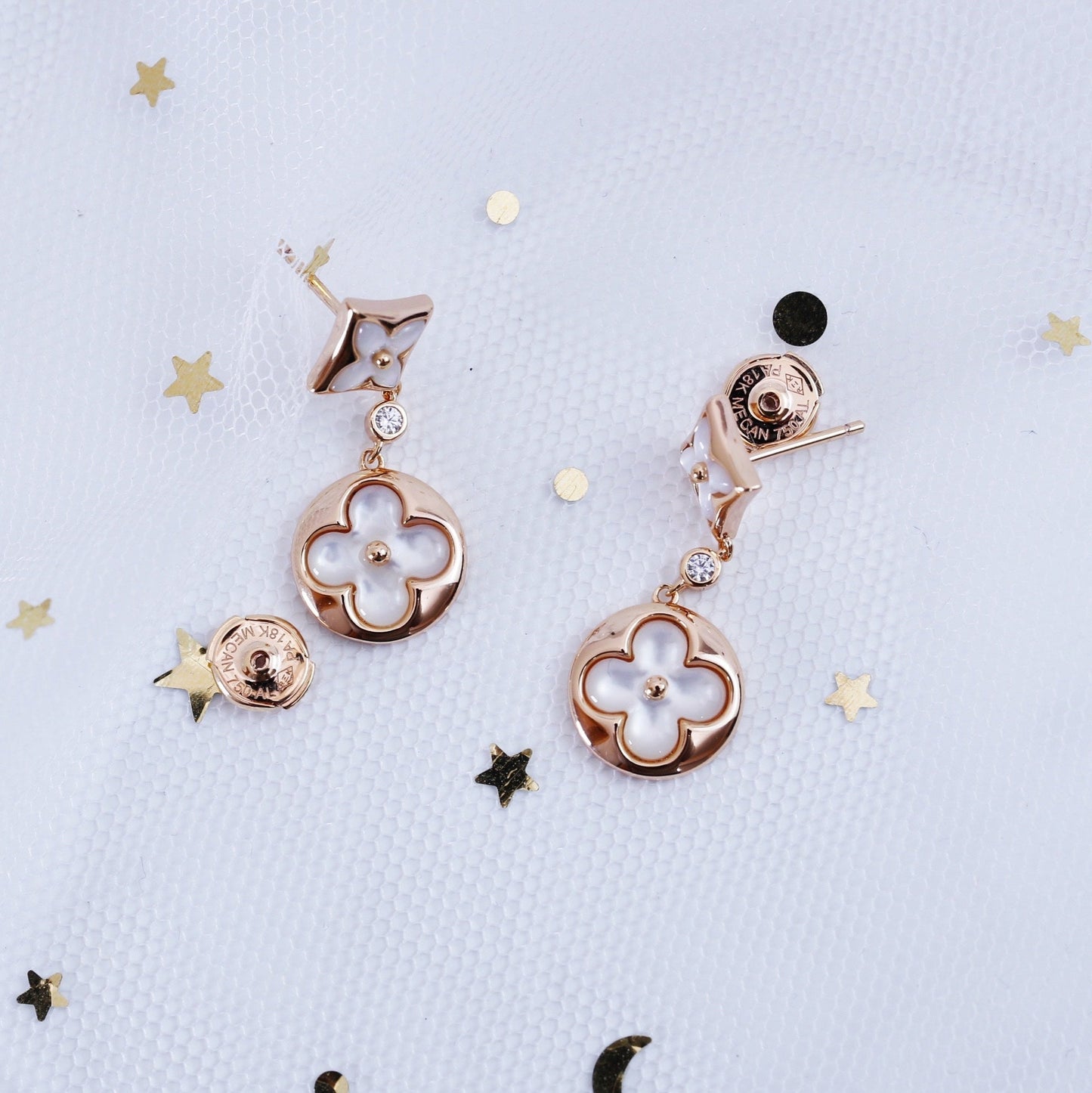 [Eterna Jewels]STAR AND SUN PINK GOLD MOP DROP EARRINGS