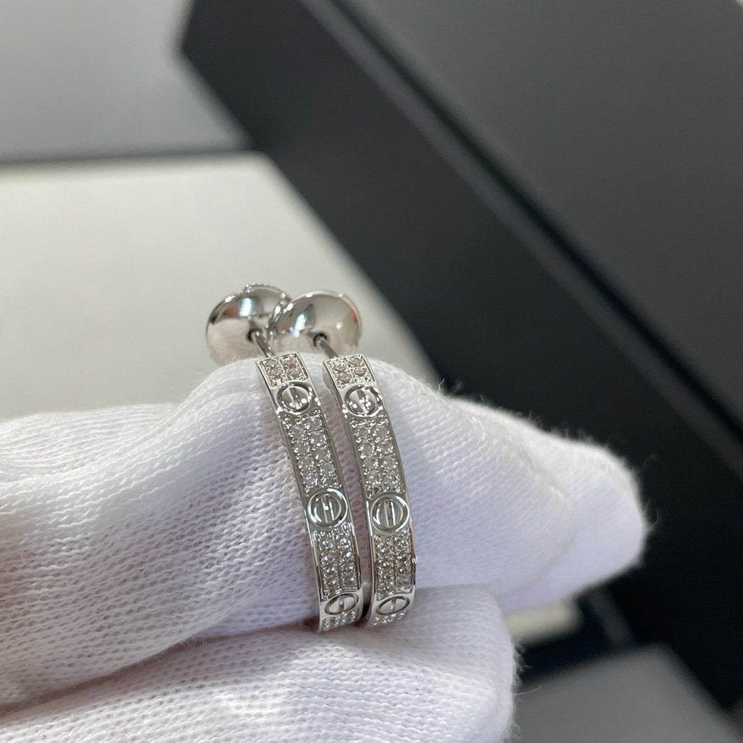 [Eterna Jewels]LOVE DIAMOND SILVER HOOP EARRINGS