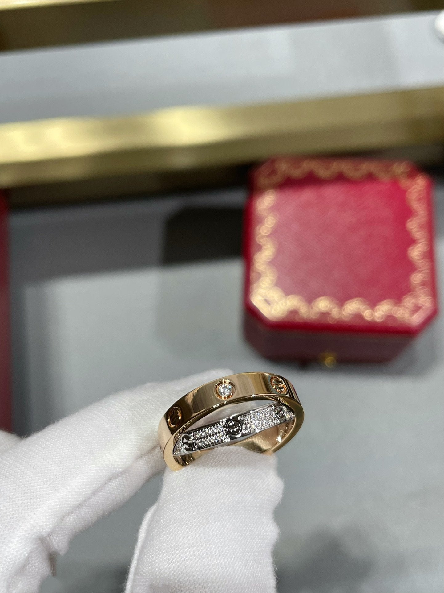 [Eterna Jewels]LOVE PINK GOLD SILVER DIAMOND DOUBLE RING