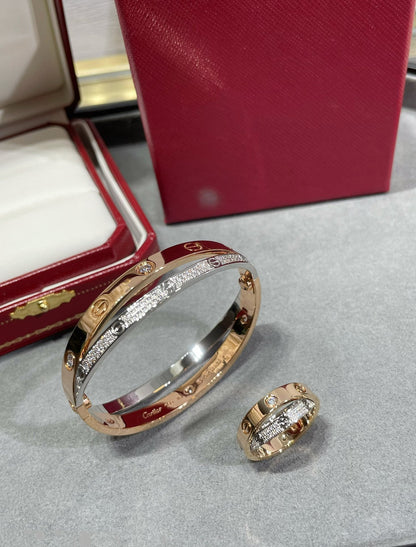 [Eterna Jewels]LOVE PINK GOLD SILVER DIAMOND DOUBLE RING