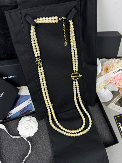 [Eterna Jewels]25K Pencil Double C Double-Layer Pearl Sweater Chain
