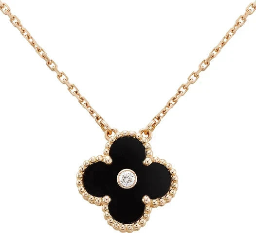 [Eterna Jewels]CLOVER 15MM DIAMOND ONYX NECKLACE