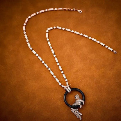 [Eterna Jewels jewelrys]NEW BLACK CIRCLE PANTHER FULL DIAMOND NECKLACE