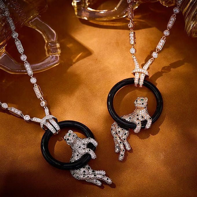 [Eterna Jewels jewelrys]NEW BLACK CIRCLE PANTHER FULL DIAMOND NECKLACE