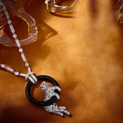 [Eterna Jewels jewelrys]NEW BLACK CIRCLE PANTHER FULL DIAMOND NECKLACE