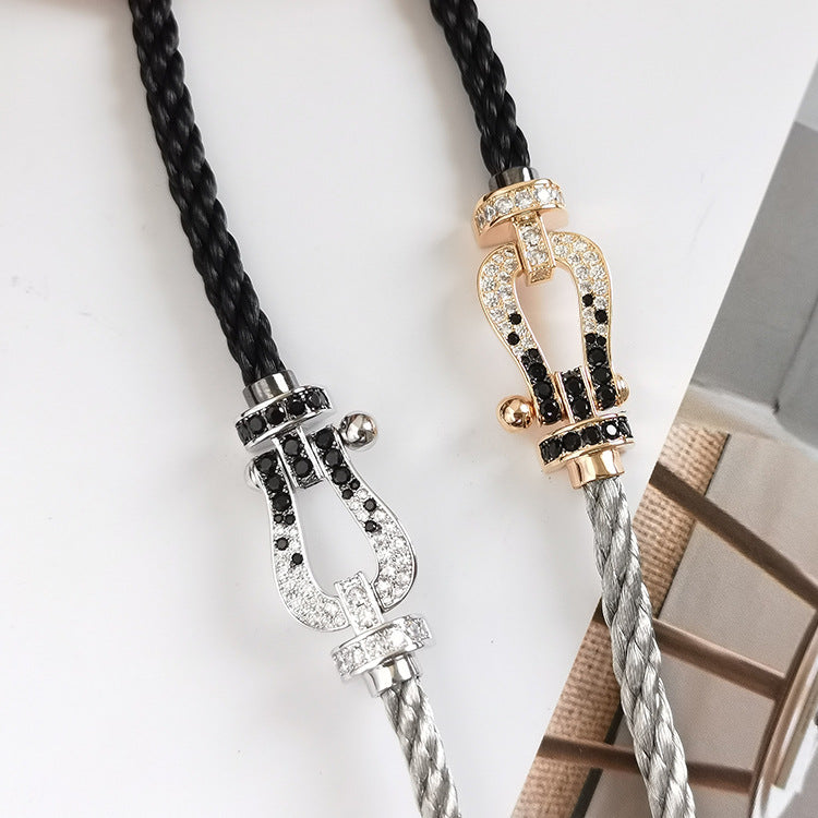 [Eterna Jewels]FORCE LARGE HORSESHOE BLACK WHITE DIAMOND BRACELET SILVER