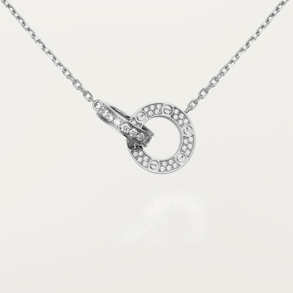 [Eterna Jewels]LOVE 7.6MM NECKLACE ROSE GOLD AND SILVER  FULL DIAMOND