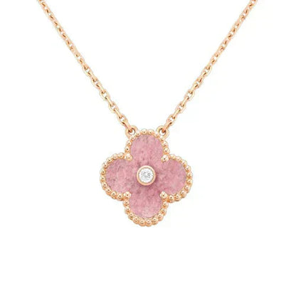 [Eterna Jewels]CLOVER 15MM DIAMOND RHODONITE NECKLACE