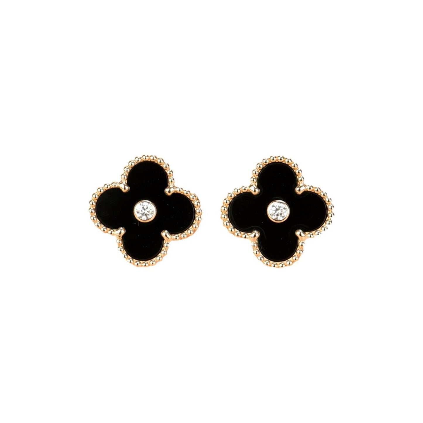 [Eterna Jewels]CLOVER MEDIUM 1 MOTIFS ONYX DIAMOND EARRINGS
