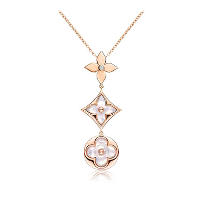 [Eterna Jewels]COLOR BLOSSOM LARIAT NECKLACE PINK GOLD WHITE MOTHER PEARL AND DIAMOND