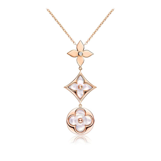 [Eterna Jewels]COLOR BLOSSOM LARIAT NECKLACE PINK GOLD WHITE MOTHER PEARL AND DIAMOND
