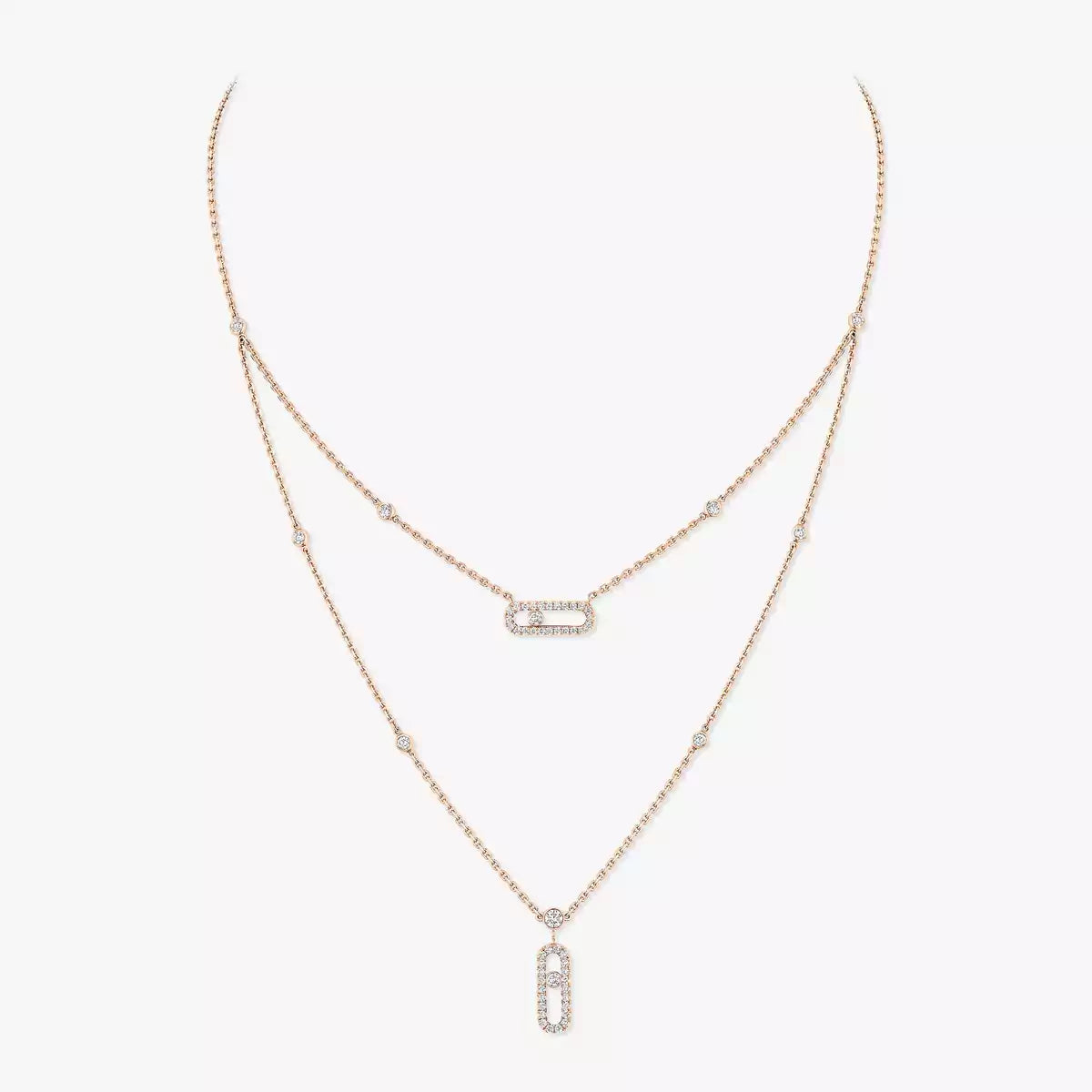 [Eterna Jewels]2 Rows Rose Gold Diamond Pave_ Necklace Move Uno
