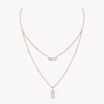 [Eterna Jewels]2 Rows Rose Gold Diamond Pave_ Necklace Move Uno