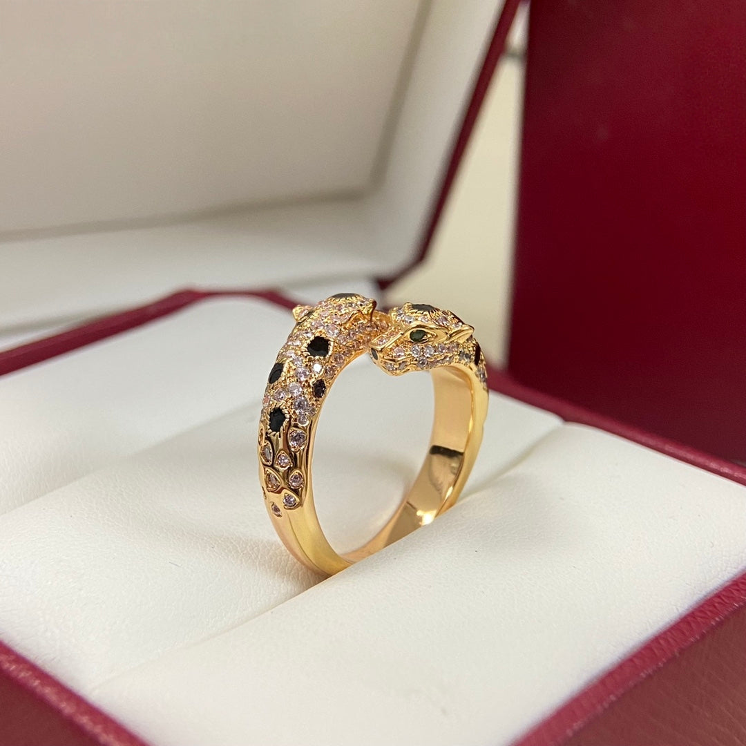 [Eterna Jewels]FULL DIAMOND DOUBLE LEOPARD HEAD RING