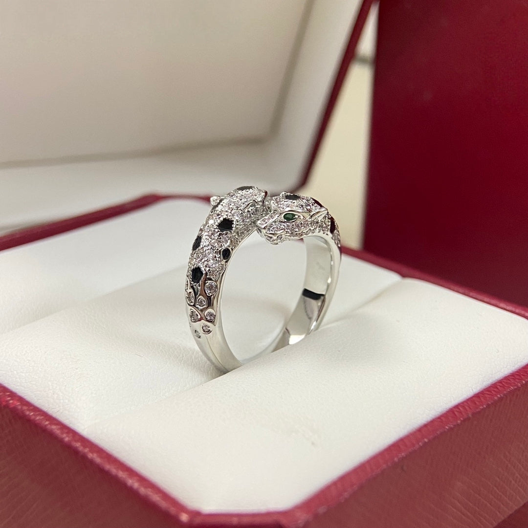 [Eterna Jewels]FULL DIAMOND DOUBLE LEOPARD HEAD RING