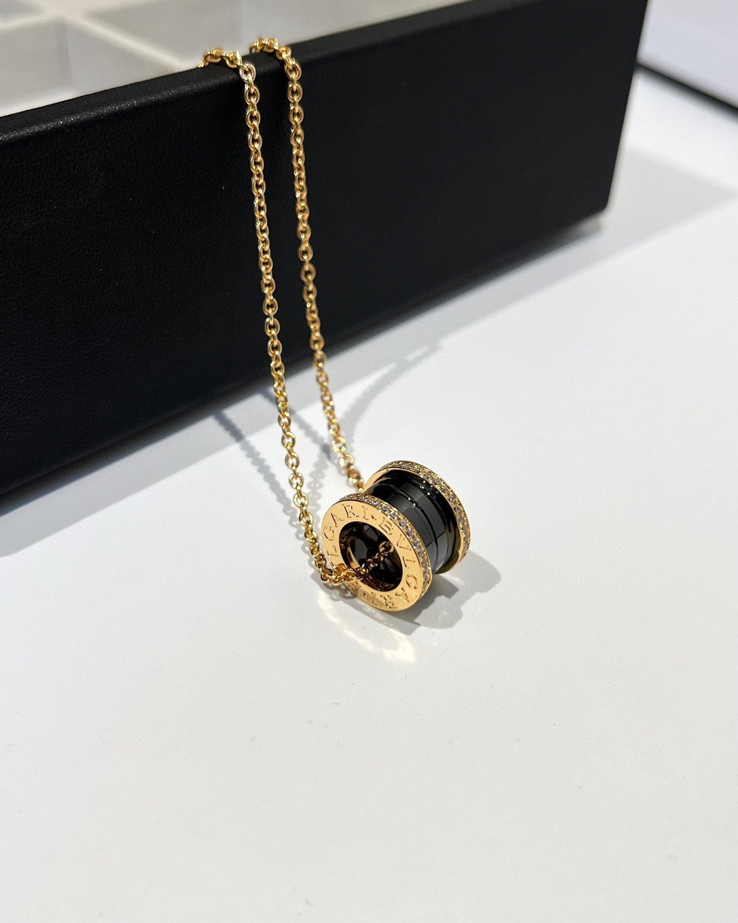 [Eterna Jewels]ZERO 1 BLACK CERAMIC DIAMOND PINK GOLD NECKLACE